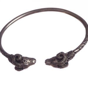 Sterling Silver Thin Unisex Double Headed Ram Bracelet